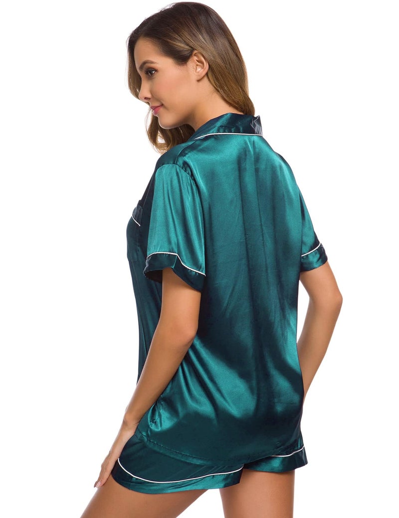 SWOMOG Pajamas Set Short Sleeve Sleepwear Womens Button Down Nightwear Soft Pj Lounge Sets Green - Image 5